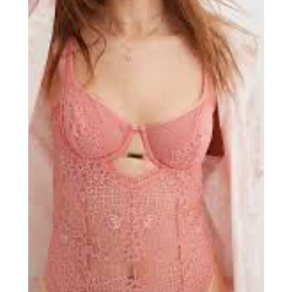 Aerie Show Off Unlined Lace Bodysuit Coral Color 38 C NWT adjustable strap